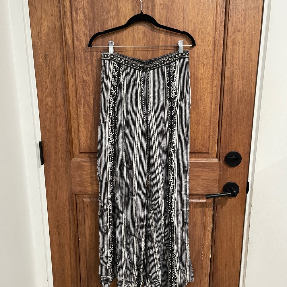 Camilla Black and White Striped Pants with Embellished Waistband